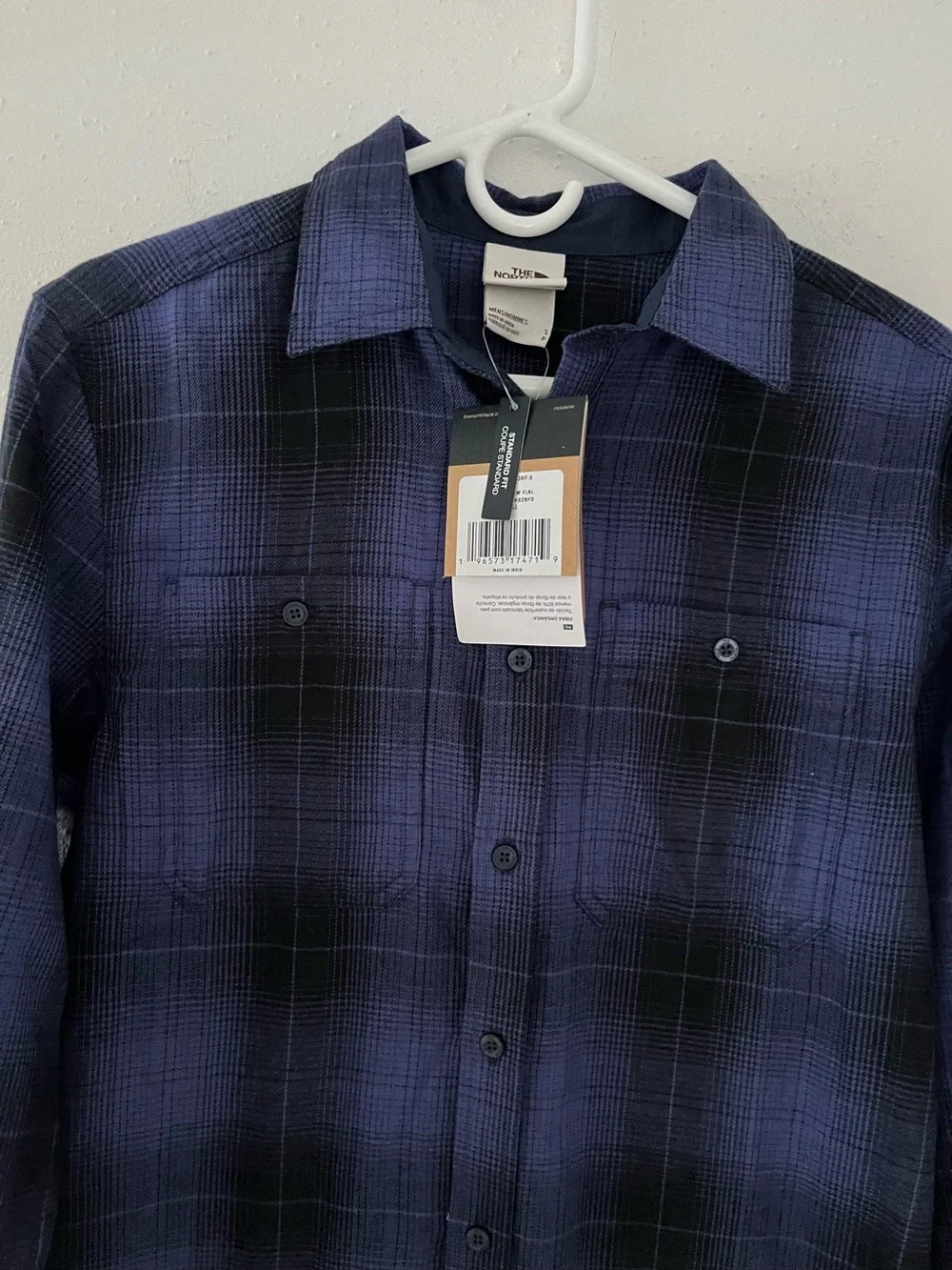 The North Face Men's Navy and Black Plaid Button-Down Shirt